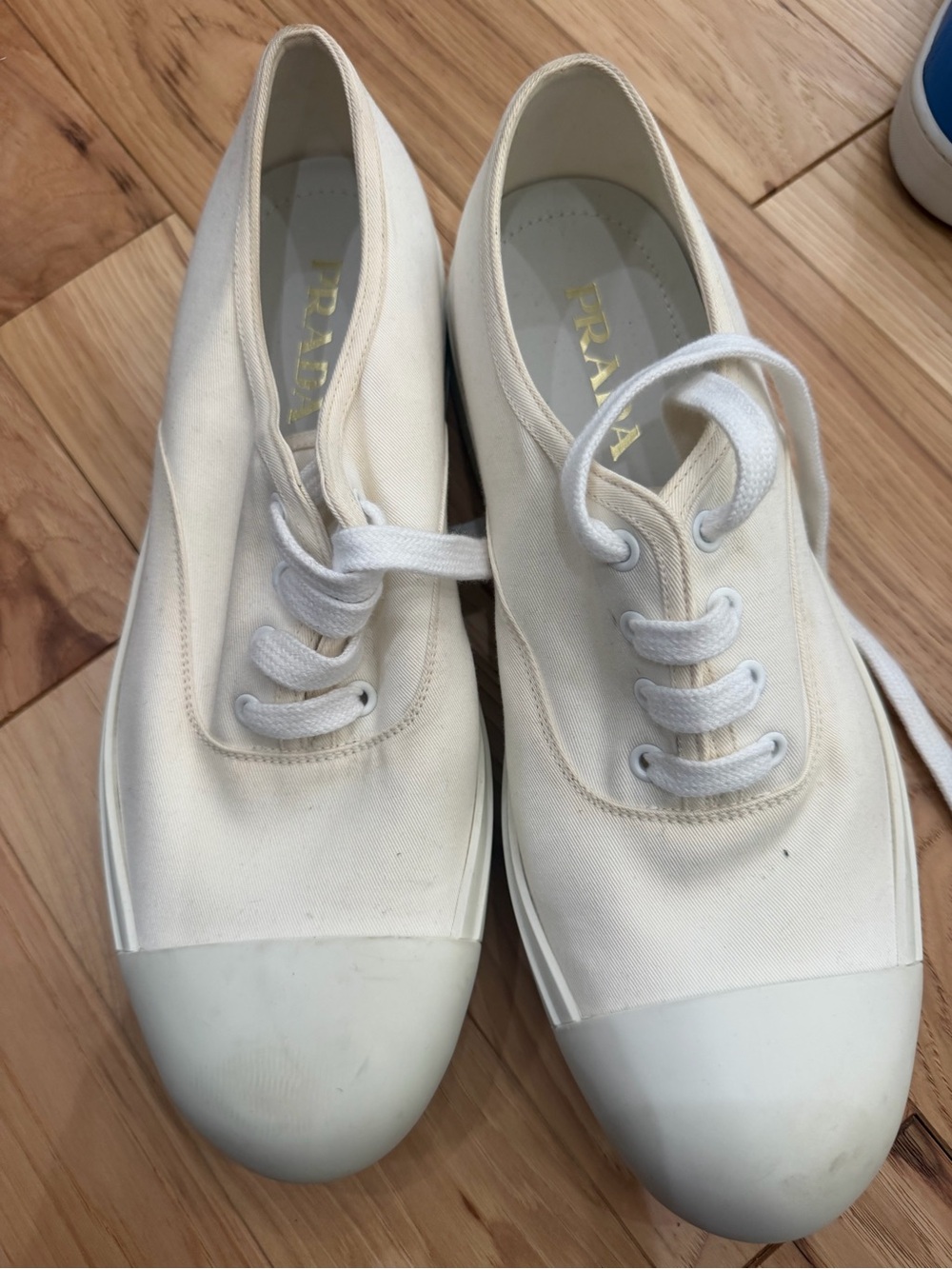 Prada Ivory Canvas Low-Top Lace-Up Sneakers